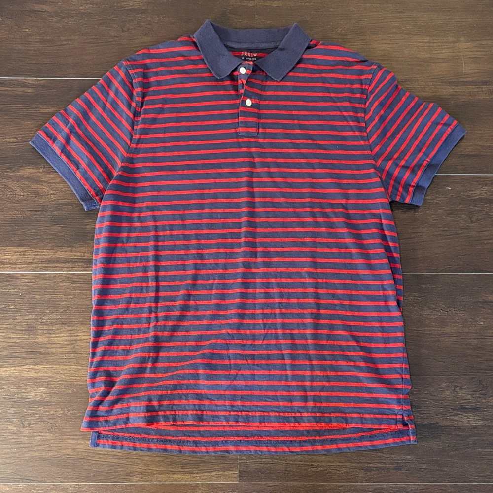 J Crew Red and Navy Striped Polo